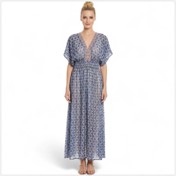 Vineet Bahl Anthropologie Oda Embroidered Blue Motif Sequin Maxi Dress NWT NEW 2 - Picture 1 of 6